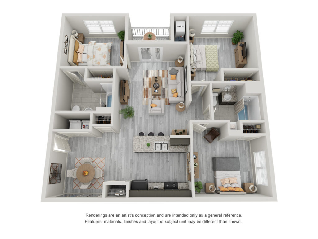 Riverstone San Marcos 3 bedroom, 2 bathroom apartment floor plan