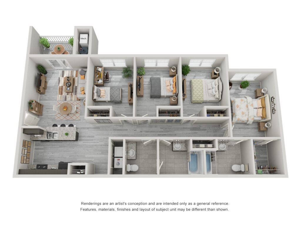 Riverstone San Marcos 4 bedroom, 2 bathroom apartment floor plan