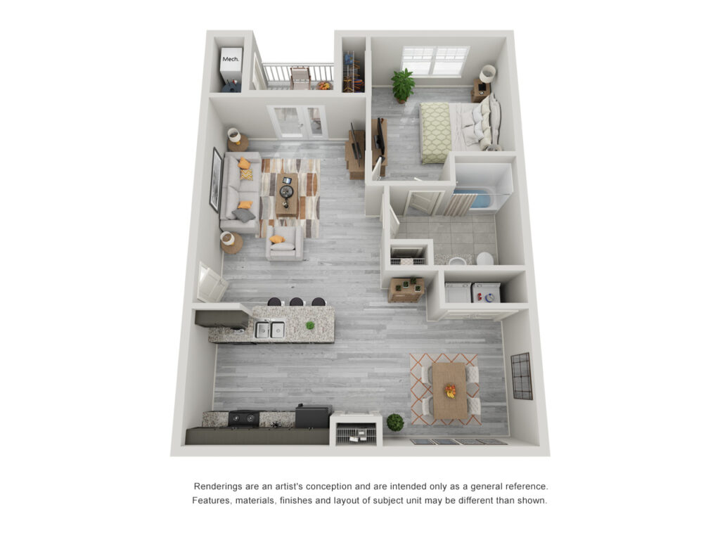 Riverstone one bedroom, one bathroom apartment floor plan